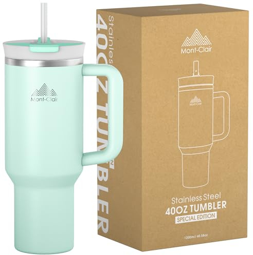 Tumbler - 1200ml - Ermetico Tazza Termica con Cannuccia - Bicchiere Termico - Borraccia Termica con Cannuccia Acciaio Inossidabile - Freddo per 11 Ore - Con Ghiaccio per 48 Ore - Matcha Verde