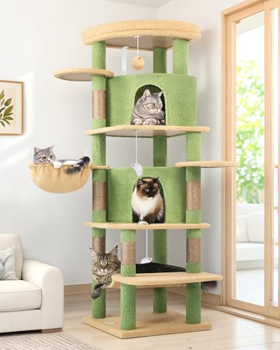 Globlazer C66 Sturdy Cat Tree Tower Corner Hammock 2 Caves for Indoor Cats | Good Size Cat Tree with Platform Large Lounging Sisal Scratching Posts, Easy to Build Cat Tower Soft for Large Cats Kitten