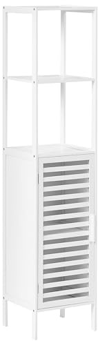 Beliani Etagères en Bambou Minimaliste Salle de Bain Meuble Rangement avec Porte Bois Blanc Owasso