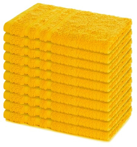 Lavea® 10er Set Gästehandtücher 30x50 cm – Rapsgelb | Weiche & Saugstarke Gästetücher aus 100% Baumwolle, Frottierserie Elena, Waschbar 60°C, Trocknergeeignet