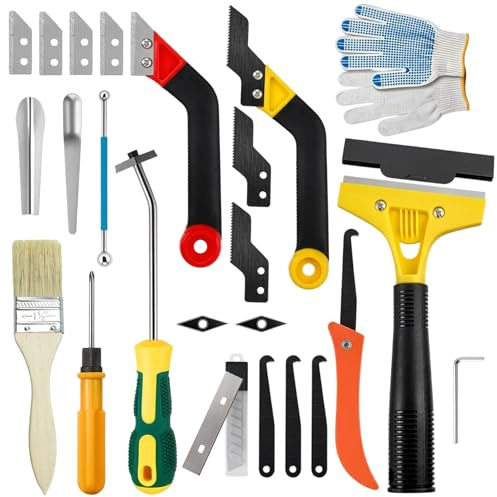 33pcs Fugenkratzer Fliesen,Fliesenfugen Entfernen,Fliesenfugen-Handsäge,abgewinkelter Fugenreiniger,mit 7 Ersatzklingen für die Fliesenreinigung,Die Reinigung Bodenfliesen Badezimmer,Küche (B, 33)