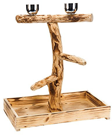 PENN-PLAX Bird-Life Natural Wood Tree Perch for Large Birds and Parrots – Includes Food and Water Bowls and Drop Tray – Large