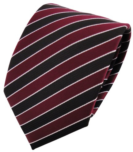 TigerTie Designer Krawatte in rot weinrot bordeaux schwarz silber gestreift