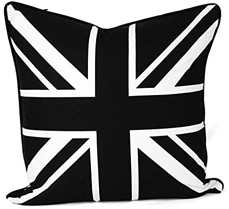 AR'S Union Jack/British Flag Design100% Cotton Cushion Covers,Sofa Cases Couch Pillow 18x18 Piped Edge in 5 Vibrant Colors (Black & White)