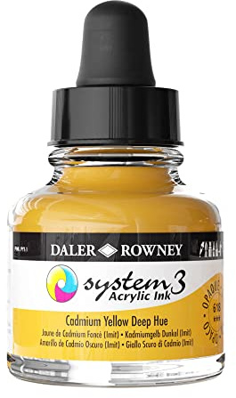 Daler-Rowney System3 Acrylic Ink, Glass Bottle with Dropper, Opaque, 1oz - 29.5 ml, Cadmium Orange Hue