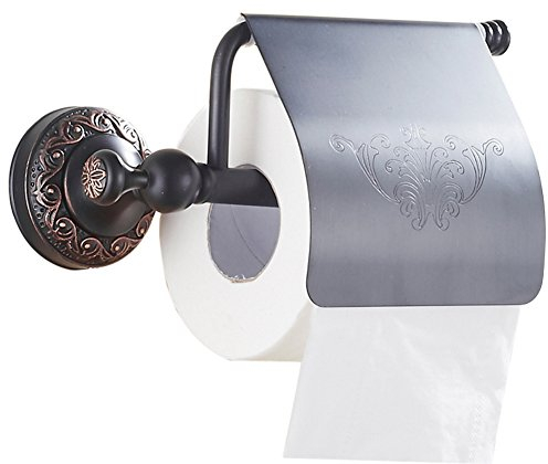 CASEWIND Toilettenpapierhalter Schwarz, Antik Klorollenhalter, Bronze WC Papierhalterung mit Deckel Vintage Messing Wandmontage