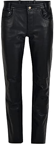 Bohmberg Herren Lederhose Exclusive Premium Lederjeans aus Voll-Rindsleder Motorradhose Bikerhose mittlere Leibhöhe Schwarz Gr.36W / 34L