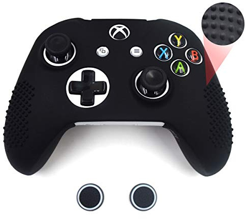 LIZVISION Anti-Slip Silicone Controller Cover Protective Skins for Microsoft Xbox One S & One X Controller with Two Thumb Grip Caps (Black)
