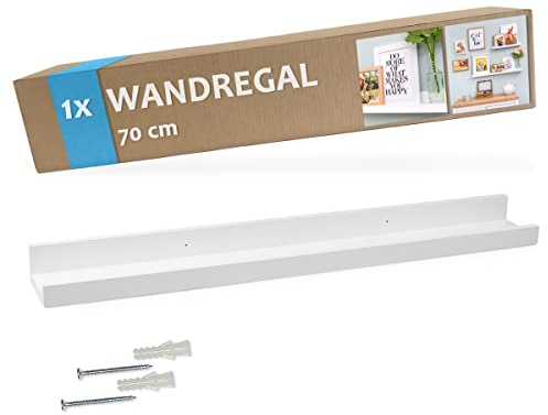 PHOTOLINI Wandregal stabiles MDF-Holz Weiß 70 cm, Schweberegal, modernes Design, Bilderleiste für Fotos, Poster & Deko-Objekte zur flexiblen Gestaltung, U-Form, einfaches Anbringen