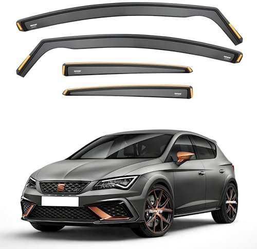 iSpeed Wind Deflectors For Seat Leon mk3 2012-2020 5 Door Hatchback 4pc Set - Keep Your Car Ventilated in Rain - Reduce Wind Turbulence - Tinted In-Channel Type