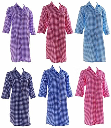 Norma Ladies 3/4 Sleeve Overall, Button Fastening, Gingham Pattern, Free UK Postage