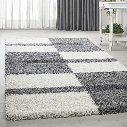 HomebyHome Shaggy Teppich 200x300 Wohnzimmer (200 x 290 cm) - Hochflor Teppich Grau und Weiss Extra Weich und Flauschig - Bettvorleger Teppich für Schlafzimmer, Küchenläufer - Carpet, Halı, Kilim