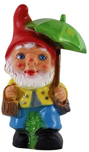 RAKSO Gartenzwerg Deko Garten Figur Zwerg mit Regenschirm und Korb stehend aus Kunststoff Höhe 18 cm