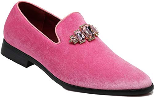 SPK32 Mocassins vintage en velours avec strass pour homme, rose, 38.5 EU