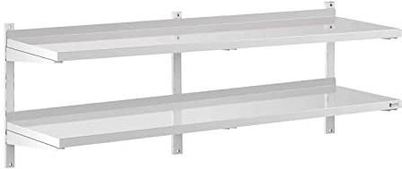 Royal Catering Étagère Murale Cuisine Tablette Flottante INOX 180 cm RCWR-1800.4 (180 x 40 cm, Pose Murale, Épaisseur 3,5 cm, Capacité 40 kg)
