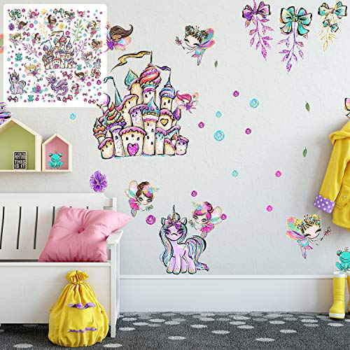 XXL Feenzimmer Feen Elfen Glitzer rosa gold Wandtattoo Set verschiedene Motive| Kinderzimmer Aufkleber bunt Wanddeko