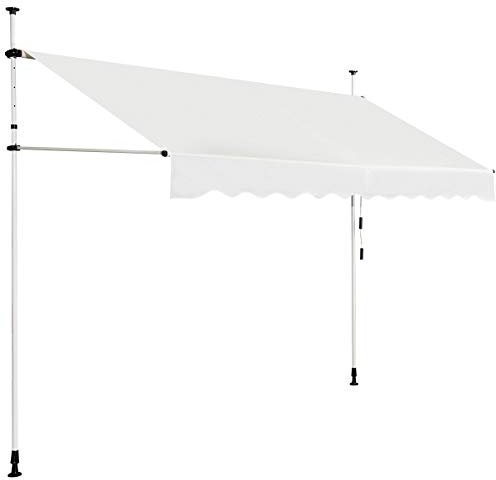COSTWAY Store Banne Manuel Rétractable de 3 x 1,25M avec Manivelle Hauteur Réglable 200-300CM, Auvent de Terrasse en Aluminium Tissu Oxford Imperméable Anti UV, pour Blacon et Porte (Beige)