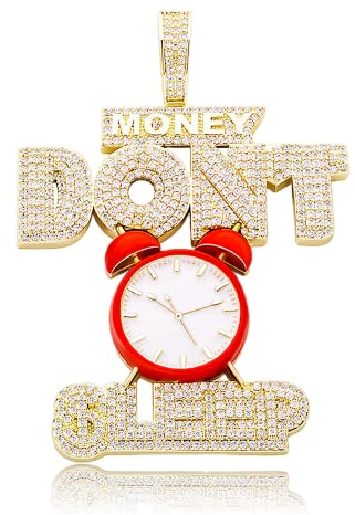 ICEDIAMOND 14K Iced Out Big Red Clock-Money Don't Sleep Excitation Anhänger mit 24 ''Seilkette Halskette, vergoldeter Hip Hop Trend Cooler Schmuck für Männer