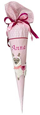 Glückspilz I Schultüte mit Namen personalisiert I Lama I Zuckertüte aus Stoff I mit Kissen I Rosa