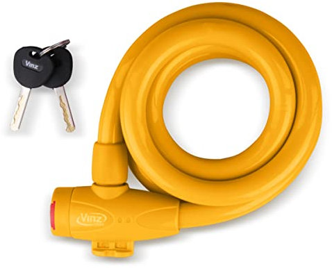 VINZ Musala Kabelschloss | 150 cm langes Kabel | Schloß Fahrradschloss Panzerschloss | Spiralschloss für Fahrrad ø15mm | Orange