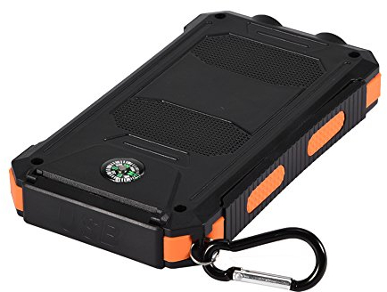 Gaeirt Mobile Power Bank, IP6 Wasserdicht Umweltfreundliche Solar Power Bank Leichte 10000mAh mit Kompass für den Außenbereich(Schwarz+Orange)
