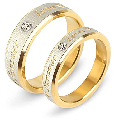 Aotiwe Jahrestag Geschenk, Eheringe Einzeln Gold Gebürsteter Ring Graviert forever love Edelstahl W 57 &M 62