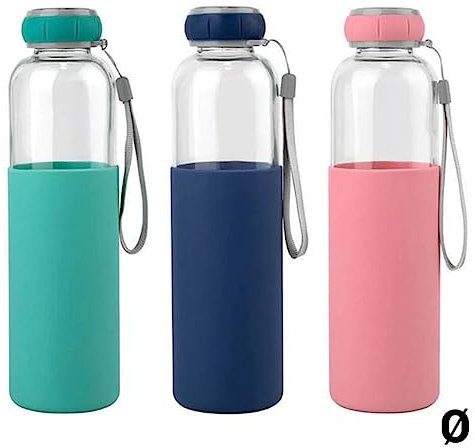 DKD Home Decor Botella de agua Bewinner Vidrio Silicona, Capacidad 600 ml - 7,2 x 7,2 x 25 cm