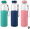 Bewinner Bouteille d'eau en verre Silicone, capacité 600 ml - 7,2 x 7,2 x 25 cm