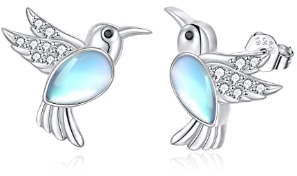 POPLYKE Kolibri-Vogel-Mondstein-Ohrringe für Frauen 925er Sterling Silber Hypoallergen Schmuck Geburtstags Geschenke