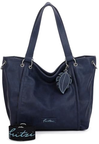 Fritzi02 Eco Damen Shopper Schultertasche Handtasche Alltag Reisen Büro mit Reißverschluss Innenfächern verstellbarem Gurt 33.5 x 54 x 12.5 cm – Grün, Hellblau, Blau, Schwarz, Anthrazit, Braun