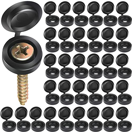HNYYZL 150 PCS Screw Caps, Plastic Hinged Screw Cover Caps Black,Snap Washer Covers Flip Tops Screw Protection (S size)