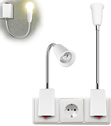 Brandname E27 Lampenfassung: 2 Stück Flexibler Schwanenhals 360° Verstellbar, Schalter Für Wandlampe, Küchenlampe, Leselampe Und Nachttischlampe (30cm, Weiß)