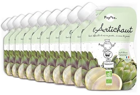 POPOTE - Purée Artichaut Bio - Dès 4/6 Mois - Gourde Individuelle 120 g - Recette Lisse, Équilibrée - Première Découverte des Légumes - Format Pratique à Emporter - Pack Familial 10 x 120 g