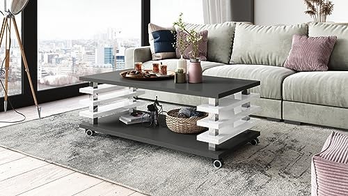 DC-3 Couchtisch Anthrazit matt/Weiß Hochglanz 120x60cm mit Ablage modern stabil vielseitig Wohnzimmertisch Beistelltisch Sofatisch Zeitloses Design platzsparend robust Wohnzimmer mit Rollen