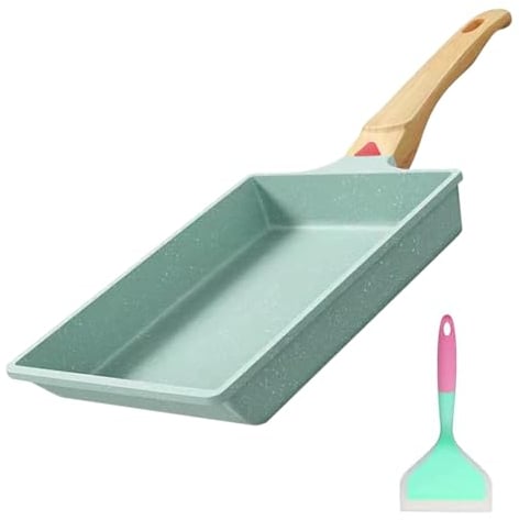 Yuragim Tamagoyaki Pfanne, Rechteckige Japanische Pfanne, Antihaft Omlettenpfanne Japanisch mit Abnehmbarer Griff, Tamagoyaki Pfanne Induktion Bratpfanne für Eiern, Speck, Home Küche, 19x16 cm-Grün