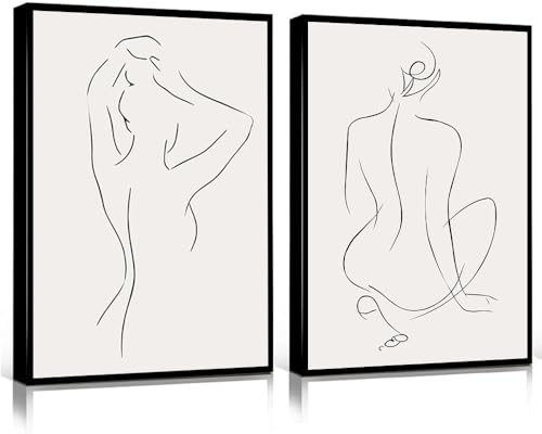 Abstrakte Figuren, Poster, nackte Yoga-Frau, minimalistische Leinwandmalerei, Linie, Körperkunstdruck, nordische Wandbilder, Schlafzimmer-Dekoration, gerahmt (Linie Frau Art-A, 30,5 x 40,6 cm