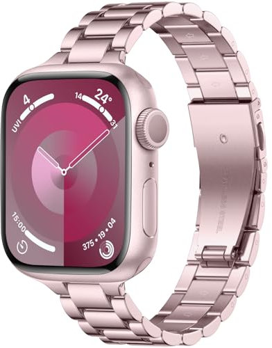 Wepro Straps Compatible with Apple Watch Strap 40mm 38mm 41mm 42mm for Women/Men, Stainless Steel Slim Replacement Metal Apple Watch Series 10 9 8 7 6 5 4 3 2 1/SE/SE 2/Ultra/Ultra 2 Strap, Pink