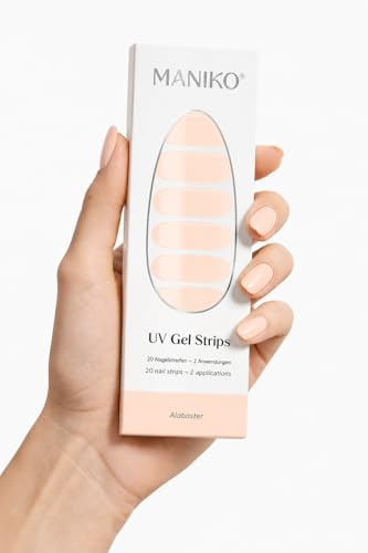 Maniko UV Gel Strips Alabaster Nude – 20 UV Nagelsticker, 2 Anwendungen | UV Nagellack zum Kleben, selbstklebende Nagelfolie für natürliche Nägel, vegan & langanhaltend – Geschenk zu Geburtstag