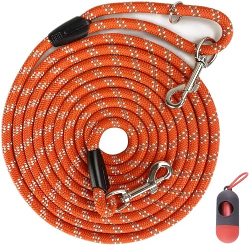 Training Lead for Dogs, Orange, 12ft, Durable nylon dog rope, reflective lead with 2 swivel clips. Ideal for dogs training, recall, tracking, camping play in the backyard.For large, medium, small dogs