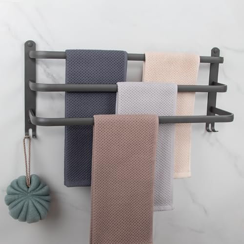 Handtuchhalter wand handtuchstange ohne bohren/Bohrbarer 3 stangen 60CM schwarz Matt aluminiumlegierung Wand-handtuchhalter für Badezimmer,Küchen,Toilette(15KG)