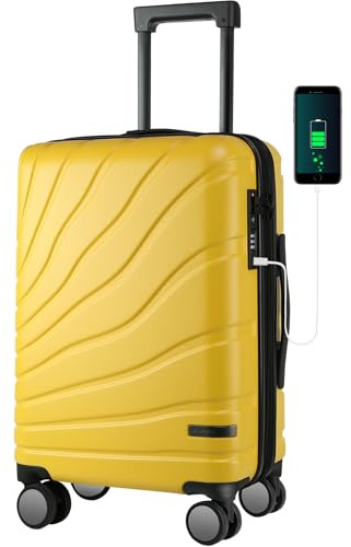 VANKEAN Rolling Laptop Bag Women Men, Travel Backpack with Wheels for Men Women, Wheeled Backpack Laptop Trolley Bag 20 Inch Waterproof Rolling Rucksack Suitcase Office Travel Business，Yellow