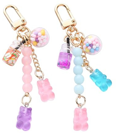 NYGGTYK Lot de 2 pendentifs en forme d'ours, pendentifs de bonbons, pendentifs en forme de cœur pour filles, porte-clés mignons, mini porte-clés, porte-clés pour femme, Mélange de couleurs,