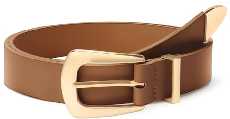 SUOSDEY Damen Ledergürtel für Jeanshosen, Modischer Leder Taillengürtel Kleidergürtel mit Goldener Schnalle braun