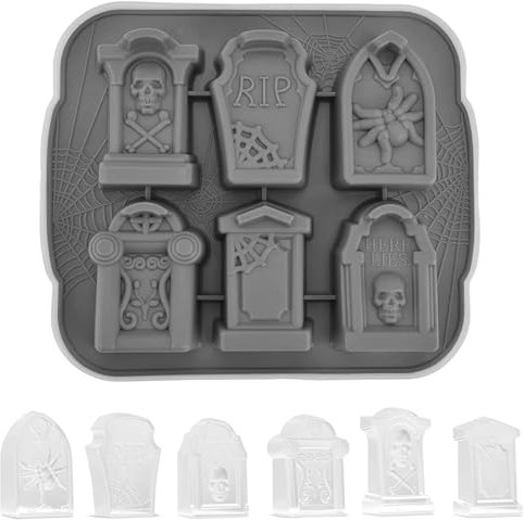 VireEyU Moule en Silicone Pierre Tombale Halloween, Moule à Chocolat 3D avec Crânes et Araignée, Polyvalent pour Glaçons, Moule à Pâtisserie en Silicone Gris, Idéal pour les Fêtes à Thème et Halloween