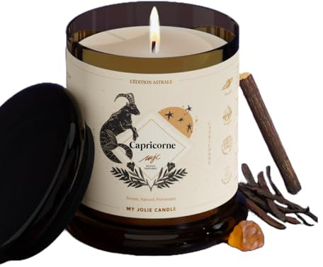 MY JOLIE CANDLE - Bougie Parfumée Signe Astrologique avec Portrait Astral - Capricorne du 22 décembre au 20 janvier - Cadeau de Noël et Anniversaire - Cire à base végétale