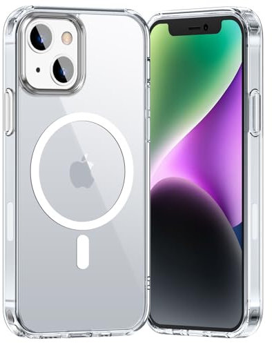 Natiiozie Magnetisch Hülle Kompatibel mit iPhone 13/iPhone 14, Transparent Handyhülle Kompatibel mit MagSafe, Stoßfest Kratzfest Schutzhülle Nie Vergilbung Rückseite Case 6,1 Zoll Durchsichtig