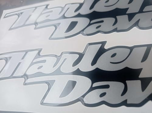 Stemma logo decal HARLEY, Dyna Street Bob, coppia adesivi resinati, effetto 3D. Per SERBATOIO o CASCO. Argento/nero (argento)