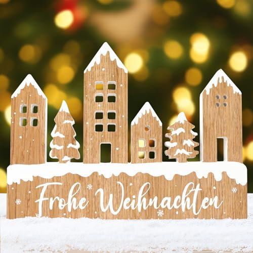 BETESSIN Tischdeko Weihnachten Holz - Weihnachts Tischdeko mit Frohe Weihnachten Schriftzug - Weihnachtsdeko Tisch - Weihnachtsdekoration Innen (23.5x17.5cm)