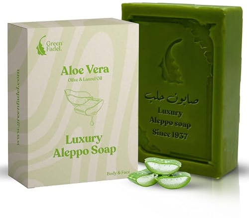 GREEN FADEL Aleppo Seife Luxury Aloe Vera, Olivenöl, ca. 100 g | Olivenölseife, Naturseife, handgemacht, mit Lorbeeröl, für Gesicht, Körper und Hände, plastikfrei verpackt