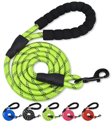 Rope Dog Lead with Soft Padded Handle and Carabiner Clip, Training Lead for Dogs Reflective Dog Lead and Multi-Colour for Puppy, Small, Medium, Large Dog (Green, 150 * 1.2 cm)